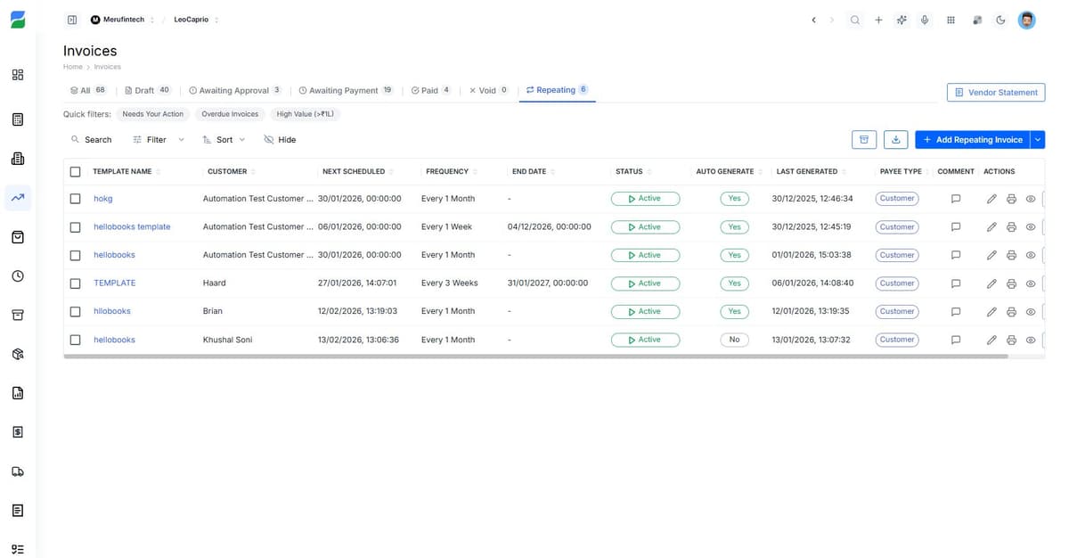 Recurring Invoice Dashboard
