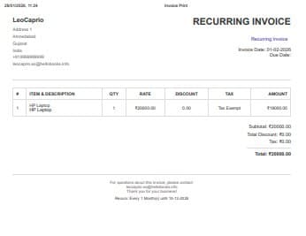 Manual invoice example