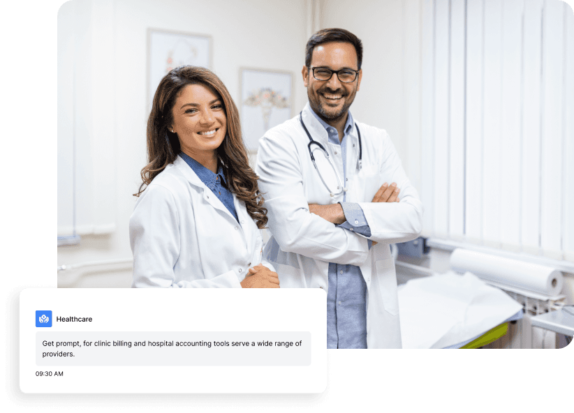 Healthcare accounting software dashboard showing patient billing and revenue.