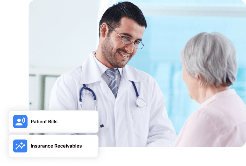 A medical administrator using HelloBooks.ai healthcare accounting software on a tablet.