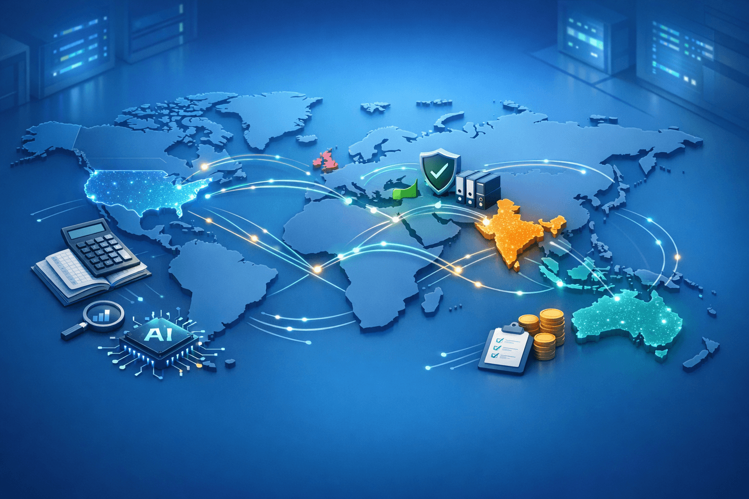 Cover: Country-by-Country: How AI is Reshaping Accounting Compliance Across India, UK, USA, Australia, Sing