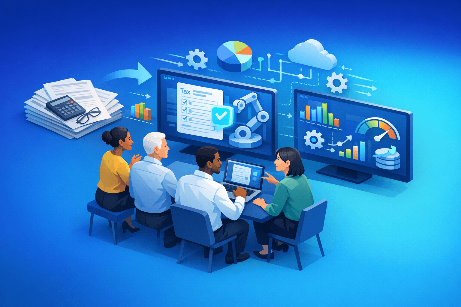 Cover: Labor-intensive tax preparation and automation benefits. Automation Benefits for Tax Preparation. Le