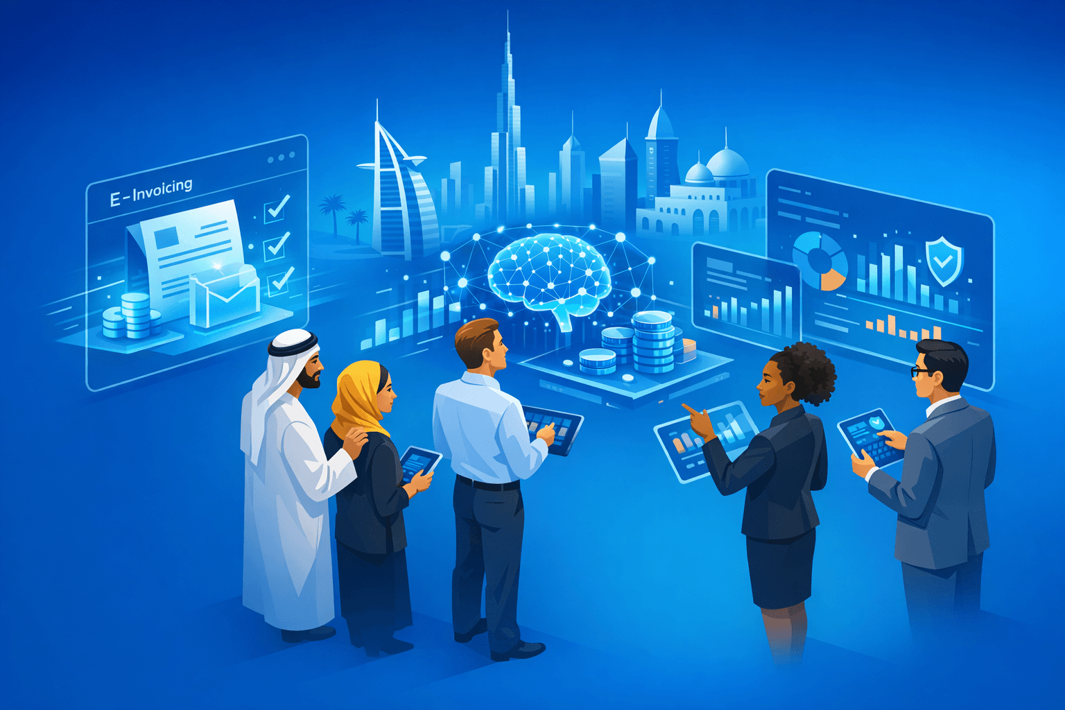 Cover: ZATCA E-Invoicing and AI: What UAE and GCC Accountants Must Know. E-Invoicing and AI Guidance for UA