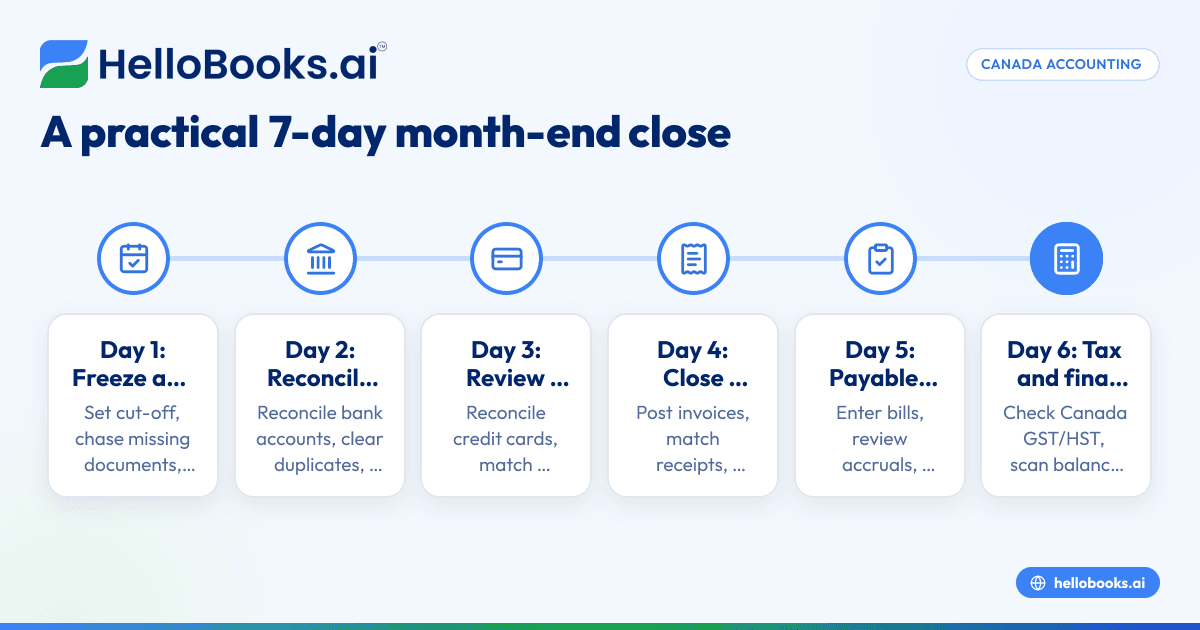 Month-End Close Checklist in Canada: A Practical 7-Day Process for Small Businesses Using QuickBooks Online or Xero